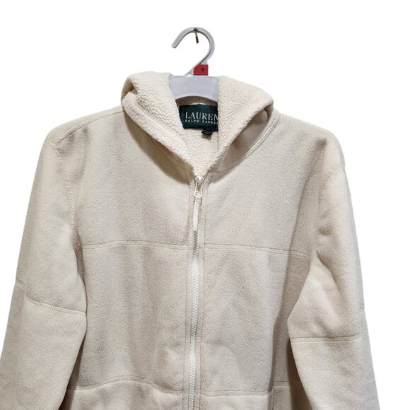 Lauren Ralph Lauren Womens Size L Full Zip Fleece Jacket Sweatshirt Ivory - Picture 5 of 14